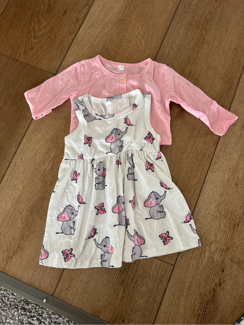 Pink & White Elephant Print Sleeveless Dress with Pink Cardigan - Kids